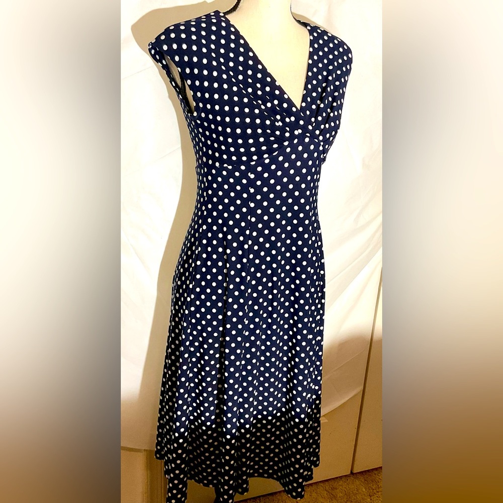 Ralph Lauren navy polka dot top wrap dress size 4. Cap sleeves. Like New.